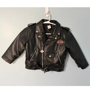 Harley Davidson Kids 4T Black Faux Leather Biker Jacket Embroidered Moto Logo